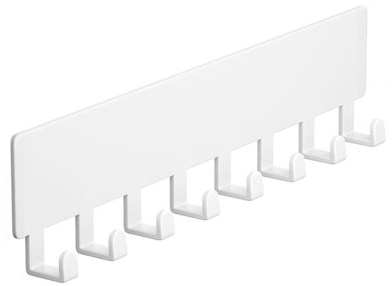 Witte kapstok met 7 haken, geïsoleerd op een witte achtergrond.
