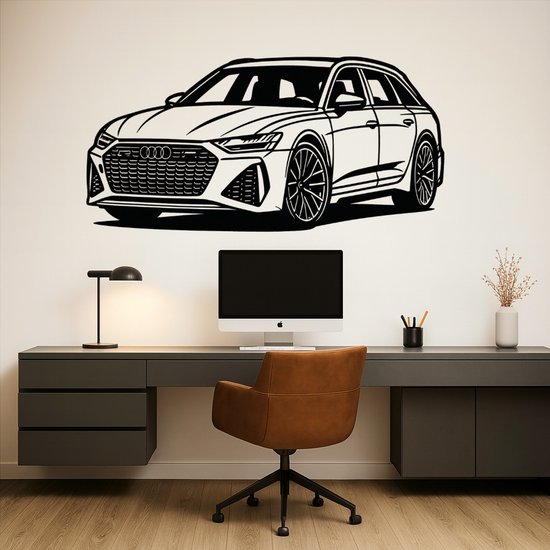 BR2Laser Audi RS6 – Décoration murale – Bois découpé au laser – Décoration automobile – Largeur 55 cm