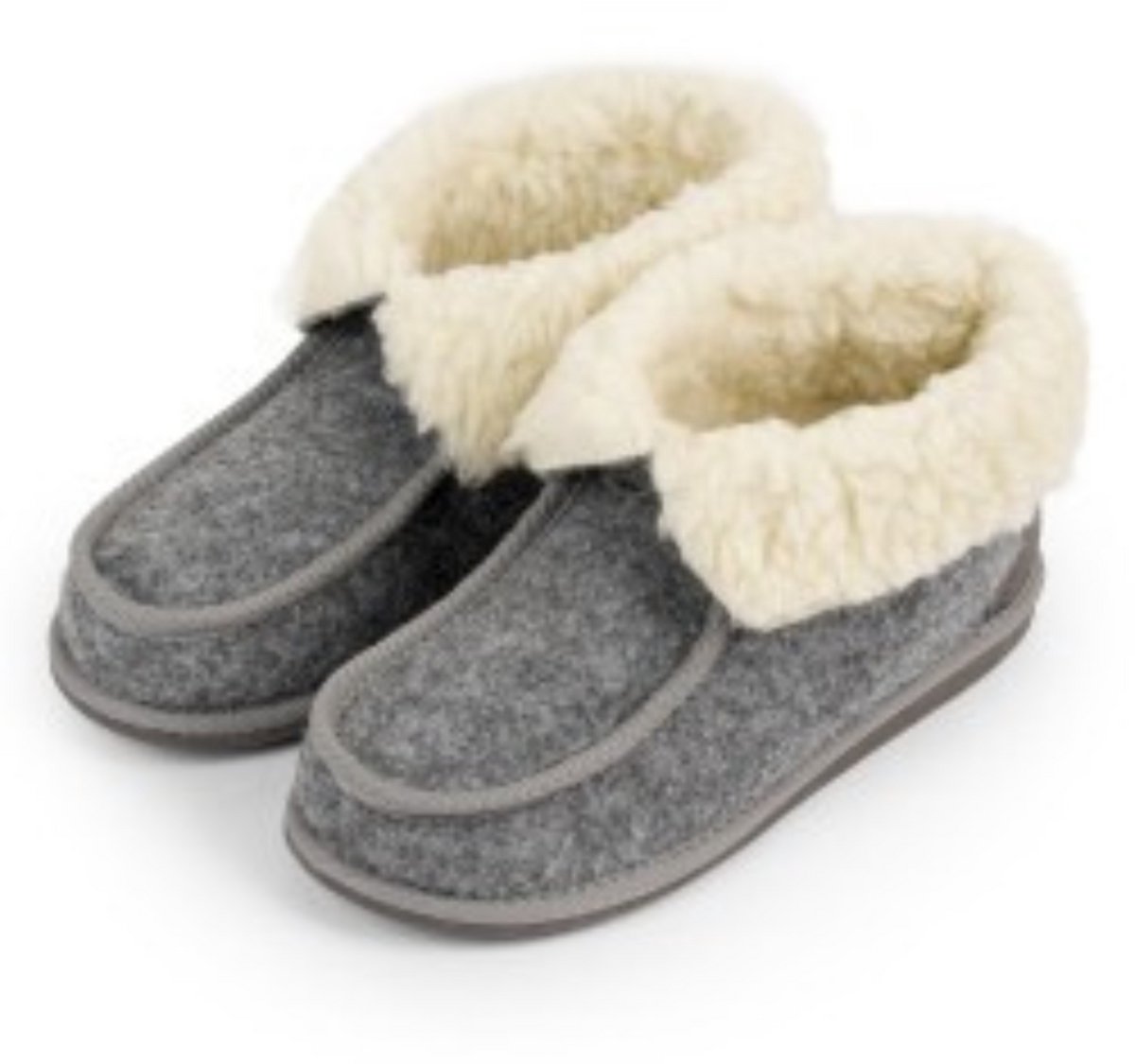 LuLu- Vilten sloffen met omslag - Hoge Wolvilt sloffen - flexibele antislip rubberen zool - voor Dames en Heren - Maat 37