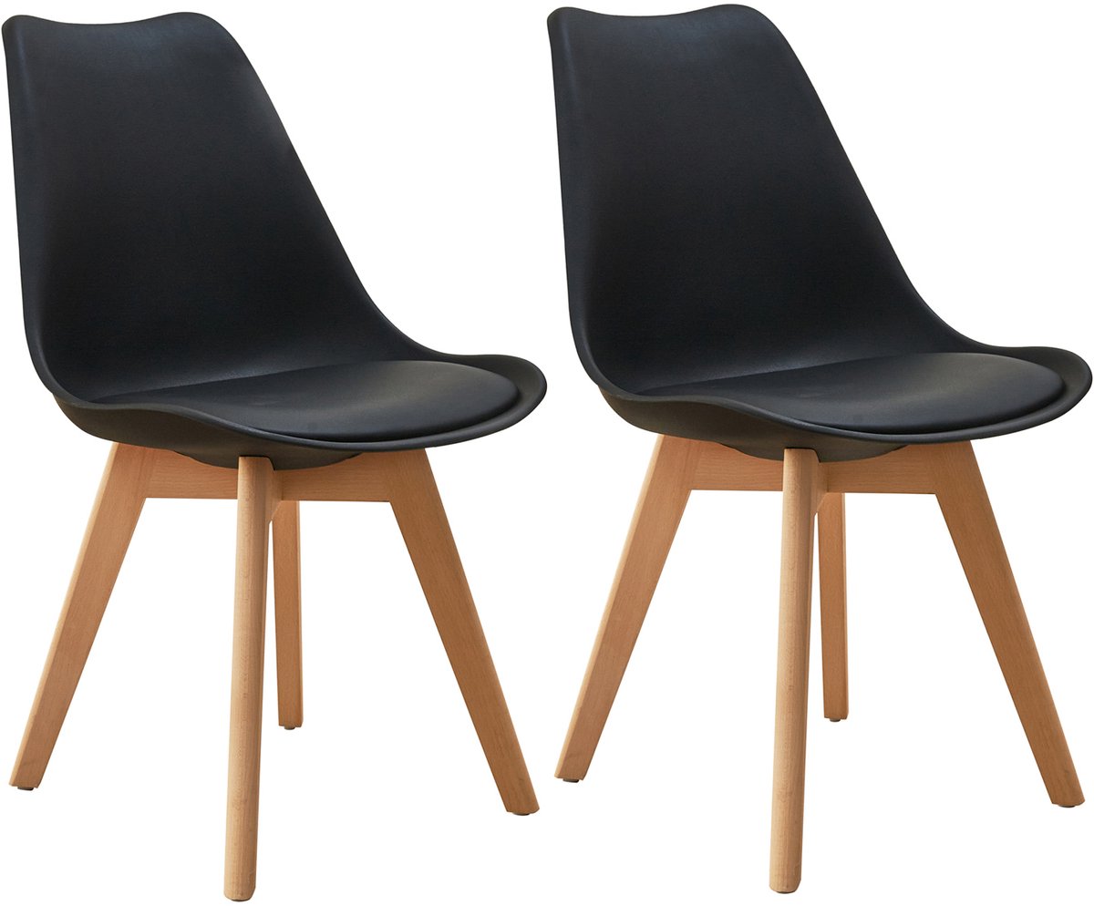 SVITA MATS set van 2 eetkamerstoelen - Keukenstoelen houten rugleuning kunstleer zwart
