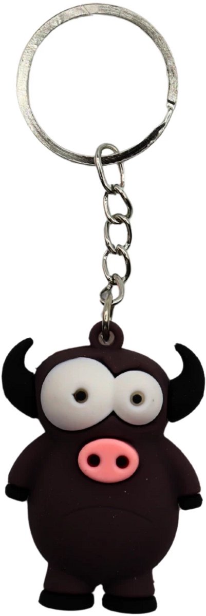 Sleutelhanger Buffel – Grote Ogen Stier - Big Eyes - Funny Cartoon Animal – Jungle & Wilde Dieren - Dierentuin – Sleutelbos, Tashanger, Accessoire