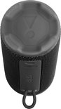 Onderkant van een zwarte JBL speaker met een grijze 'GRIP' band en lus.