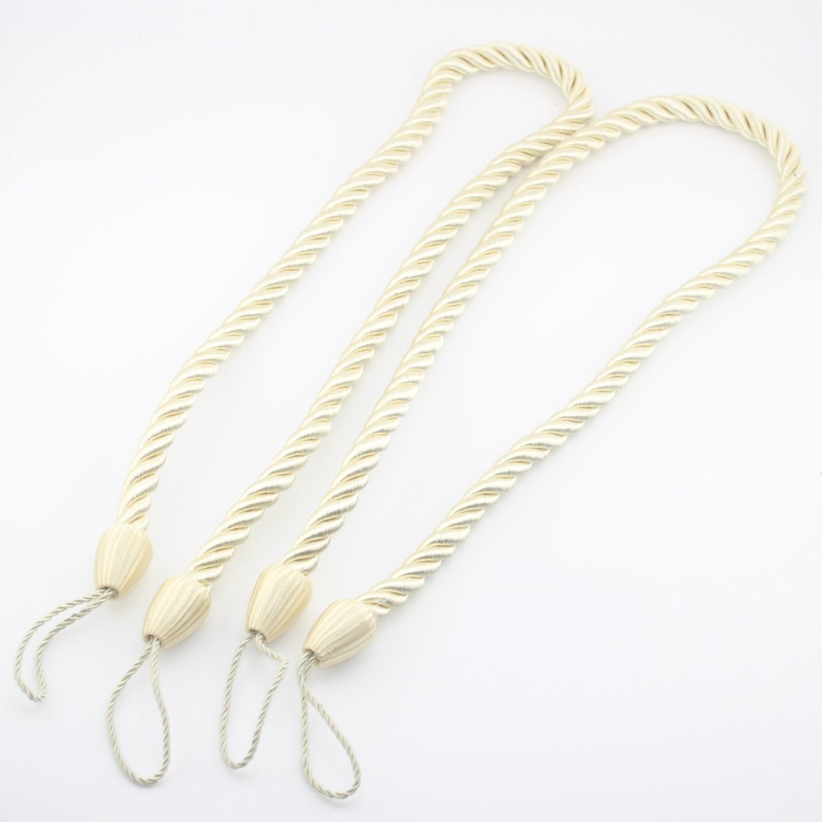 Set van 4 STUKS LUXE GORDIJNHOUDERS/EMBRASSES GORDIJN, GORDIJNKOORD om te Knopen, Lengte 65CM, Dikte 10MM, Kleur ZACHTGOUD/CREME