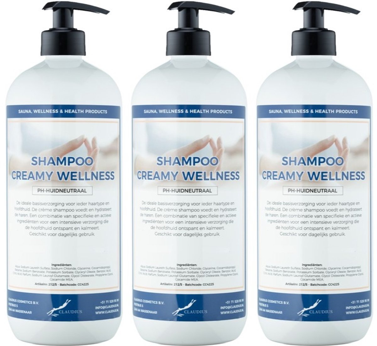 Shampoo Creamy Wellness - 1 liter - 3 Stuks - met pompen - Voordeelverpakking - Haarverzorging