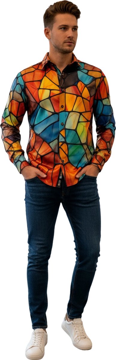 Artistiek Heren Blouse - Kleurrijk - Designer - Kleuren - Shirt - 3D - Kunst - Tshirt