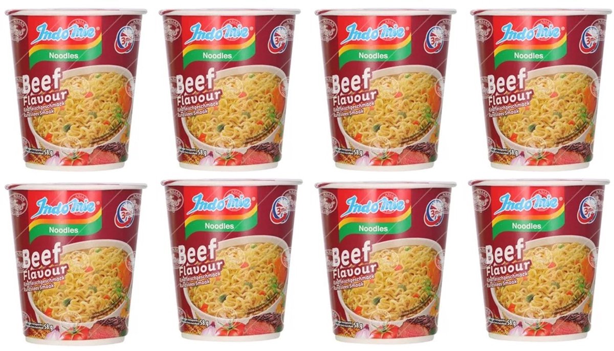 Indomie Instant Noedels Rund Cup - 8 x 60gr - Voordeelverpakking