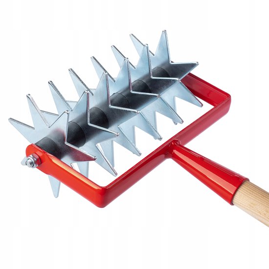 KADAX Sterfrees, tuinfrees van metaal, verkruimelaar voor het losmaken van de grond, cultivator voor tuin, gazon, onkruid, rolhak, rolkultivator, grondventilator (met 6 sterren, houten steel) van Merkloos	 — afbeelding 2