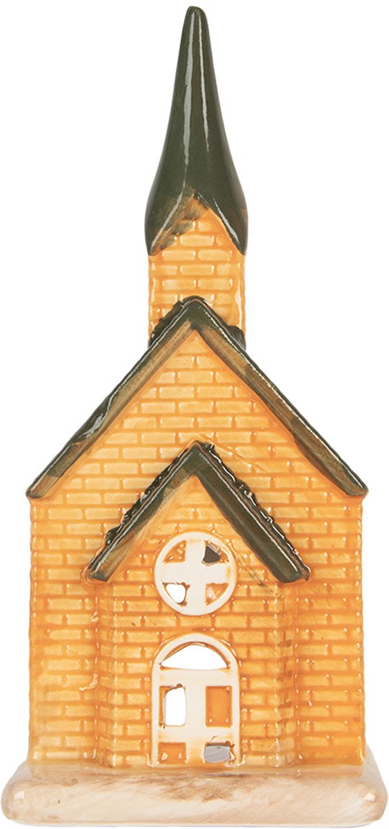 Clayre & Eef Waxinelichthouder Huis 9x8x21 cm Oranje Keramiek