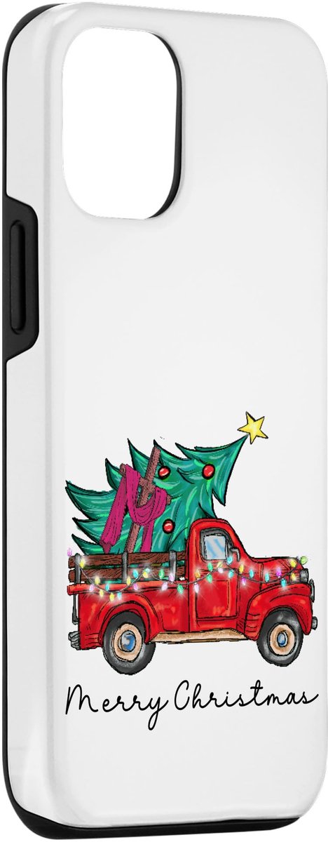 Ibenzoa® Kerstbeschermhoes voor iPhone 15 Pro met Vintage Rode Truck en Boomontwerp