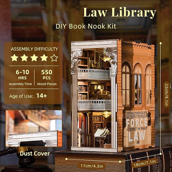 HIULLEN Book Nook Kit, miniatuur poppenhuis, 3D houten puzzel