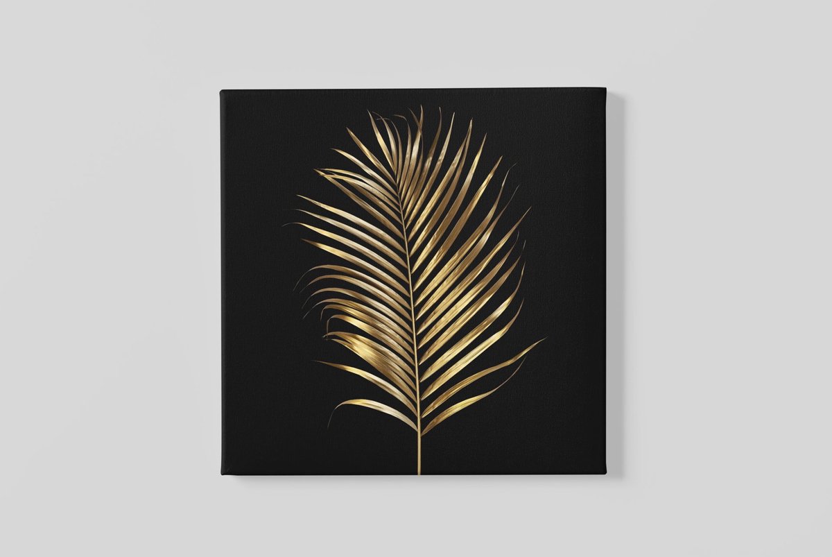 Trendex Global Vierkant Canvas Schilderij - Bladeren - God - Zwart - 60x60x2 cm Goud