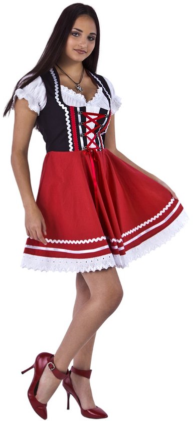 Short Dirndl Oktoberfest - Zwart- Rouge avec chemisier - Taille 34