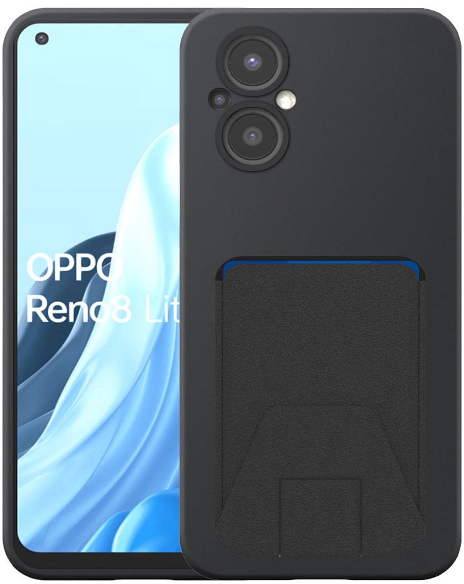 Geschikt voor Oppo A96 5G / Reno 7Z / Reno 8Z / Reno 8 Lite Telefoonhoesje met Verstelbare Leren Pasjeshouder - Flexible Back Cover Case Siliconen TPU with Adjustable Leather Cardslot - Zwart - Smartphonica geschikt voor Oppo A96 5G