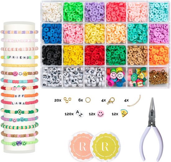 RICHLY® Kralen set Katsuki - Sieraden armbandjes maken meisjes - incl. Instructieboekje - Knutselen Meisjes - Met Letterkralen, Smiley en Figuurkralenkralen - Kralenketting - Premium verpakking