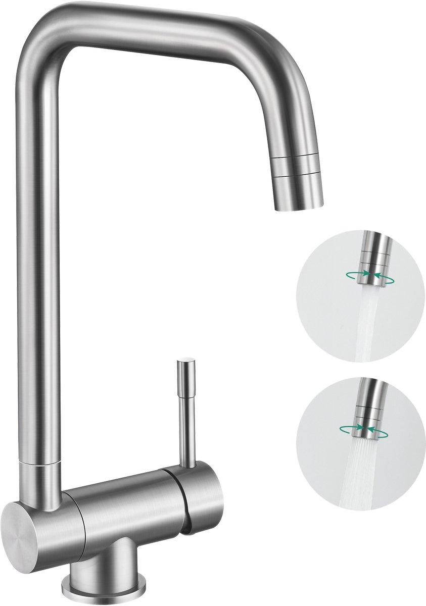 ANYCEE MAX Kraan Keuken Met 2 straalsoorten - Keukenkraan Opvouwbaar - Voorraam Hoge Druk Keukenkraan 180° Opvouwbaar + 360° Draaibare - Mengkraan Keuken - Zwart