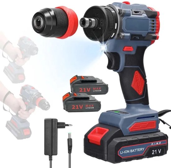 TrendWave Borstelloze Accuboormachine – 2-in-1 Elektrische Schroevendraaier & Boormachine – 2 Snelheden – LED – Krachtig & Compact