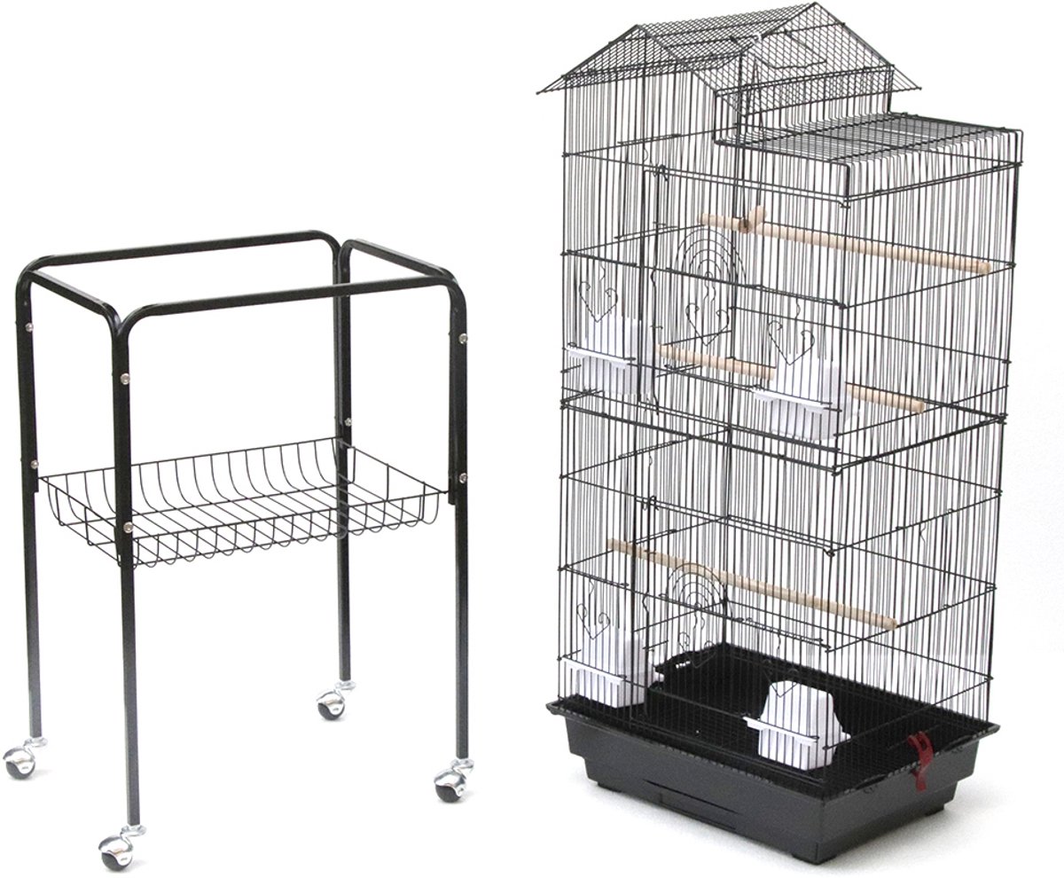 PIPIPOXER-Vogelkooi met trolley en 360° wielen - 46x35,5x158,5cm