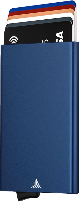The Verge® - Pasjeshouder Uitschuifbaar - Kaarthouder - Pasjeshouder Mannen & Vrouwen - RFID Creditcardhouder - Pashouder - 6 tot 8 pasjes - Blauw - Incl. Luxe Cadeauverpakking