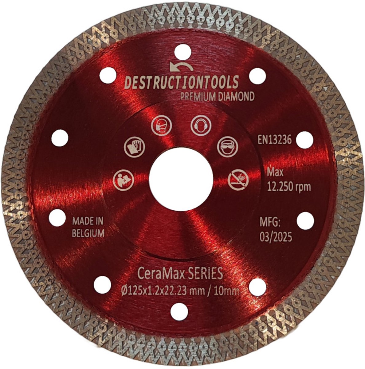 Destructiontools diamant zaagblad 125mm - voor keramische en harde tegels - haakse slijper - droog snijden - asgat 22,23mm | CeraMax Series