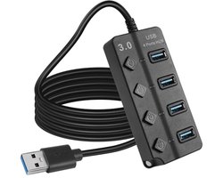 USB 3.0 4-poorts Expander Hub met LED-schakelaars - Draagbare USB-poortextender voor PC en Apparaten