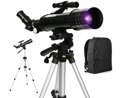 Telescoop met 6 mm en 25 mm Kellner-oculairs, F40070M astronomische reflectortelescoop met in hoogte verstelbaar aluminium statief en rugzak, kan kraters zien op het oppervlak van de maan