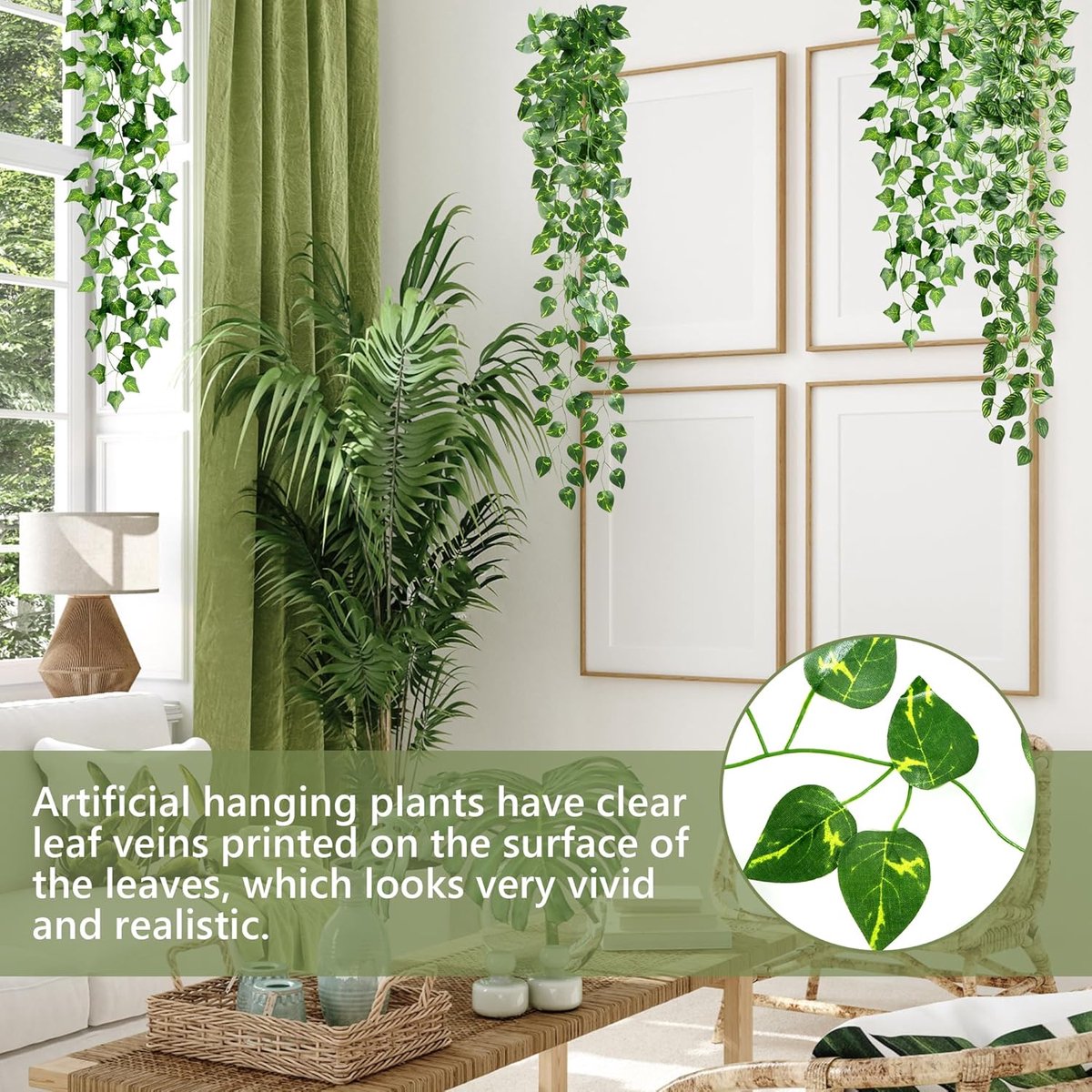 Famanu - 3 kunstplanten met realistische klimop (96 cm), dichte groene bladeren en uv-bestendige stof, ideaal voor binnen en buiten: woonkamer, balkon, tuin of keuken, voor natuurlijk watervaleffect