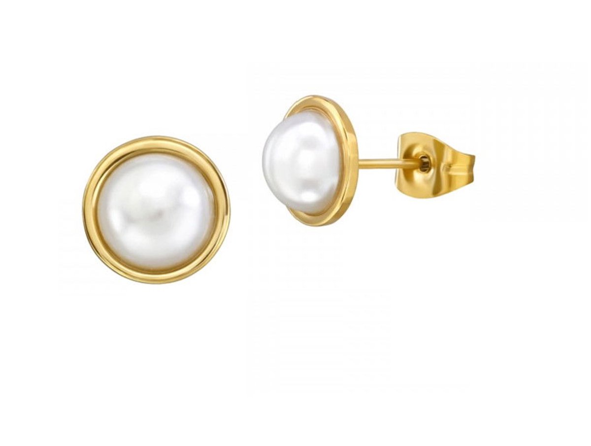La Rosa Princesa Parel oorbellen 9mm Goudkleurig Stainless steel – Hypoallergeen