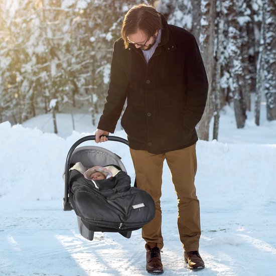 Voetenzak babyschaal winter, universele wikkeldeken, babyschaal winter met verstelbare kraag, warme berberfleece voering, ritssluiting, geschikt voor Maxi-Cosi, Cybex, Romeinen enz. (zwart) — afbeelding 5