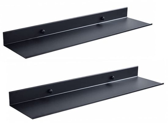 Set van 2 zwevende planken van acacia, met zwarte houders, 43 x 17 cm