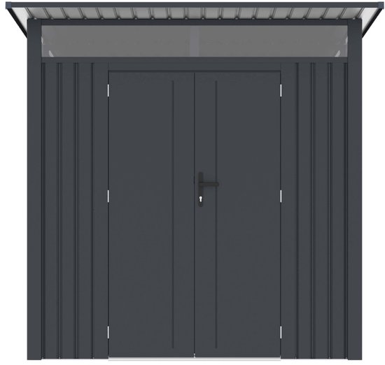 Rockford Porto 200 metalen tuinhuis met lessenaarsdak - Tuinschuur met centraal slot, polycarbonaat ramen en regenpijpen - 232 x 254 cm - Antraciet