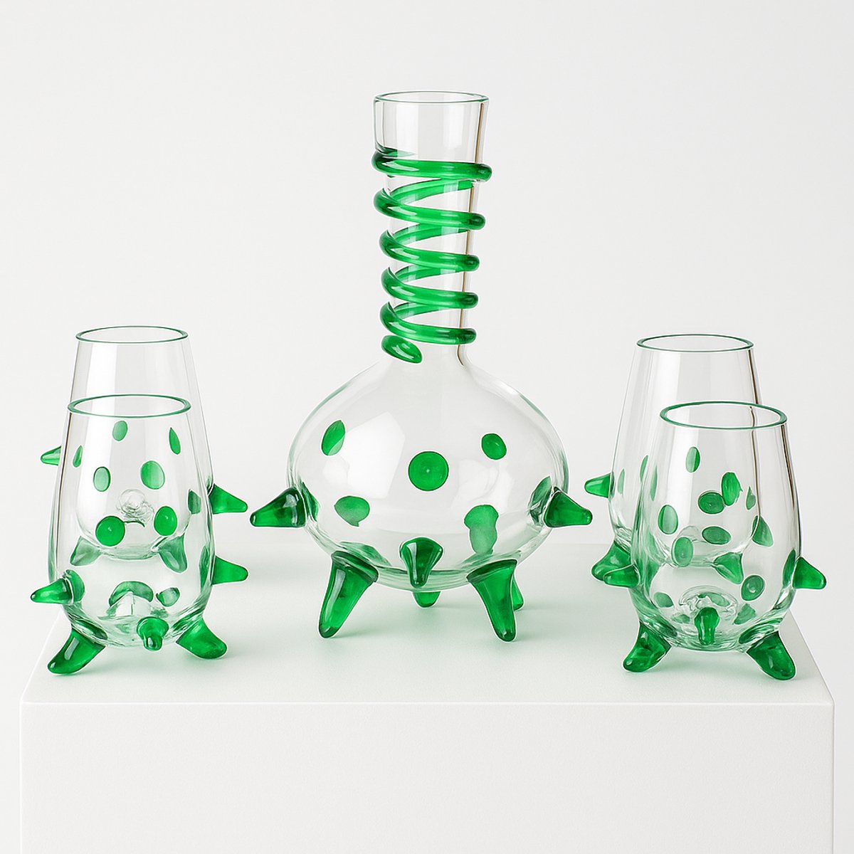 Loranto - 4 Glazen & Karaf Groen- Luxe Drink glazen - Europees glas