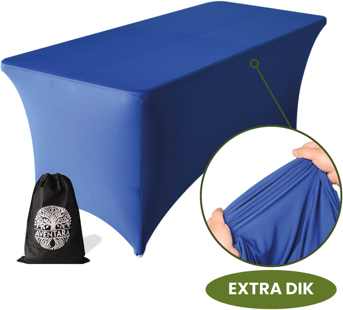 Tafelhoes Blauw – 180-183 x 75 x 75 cm - 2 Jaar Garantie - Extra Dik – Luxe Stretch Hoes Voor Klaptafel, Buffettafel, Partytafel, Tuin- & Campingtafel – Kras- en Kreukvrije Tafel Rok met Opbergtas - Kerst