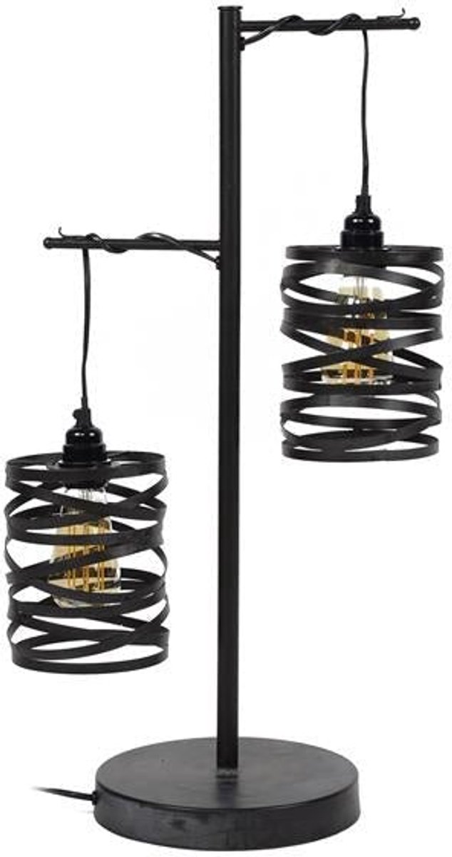 Tafellamp Industrieel Spiraal (2 Bronnen) - Tafel Lamp voor Woonkamer / Eetkamer / Slaapkamer - Staande Lamp met Metalen Spiralen in Industriele / Moderne Stijl met 2 Lichtbronnen (37x23 cm)