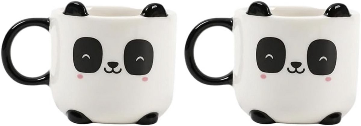 iTotal Home and Gifts Ceramic Mini Cups 90ml Espresso Mug 2-pcs Set "PANDASTIC" Keramische Espresso Koffiemokkenset 2-delige set 90 ml per stuk - Perfect voor Espressoliefhebbers, voor thuis of op kantoor 65x65x80mm 100 gr