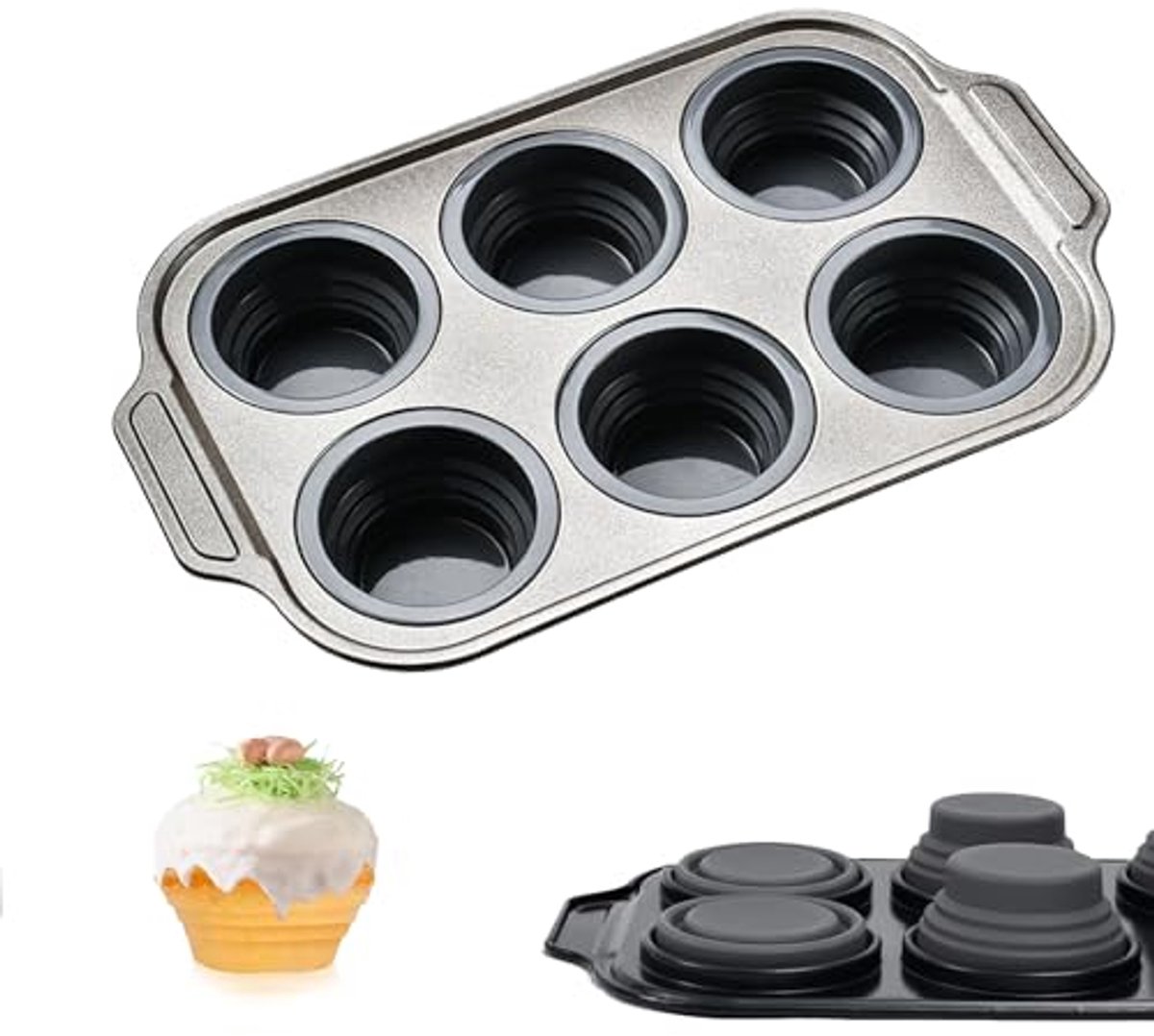 Siliconen Muffinvorm voor 6 Muffins met Antiaanbaklaag en Stevig Metalen Frame