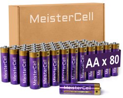 MeisterCell 80 stuks AA Batterijen Alkalinebatterijen, Alkalinebatterij - 1,5V – LR6 – Voordeelverpakking – Extra langdurige kracht