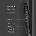 Aansluitingen achterkant CHIQ TV: Earphone, CI+, HDMI, RF, USB, LAN, AV Mini, Optical.