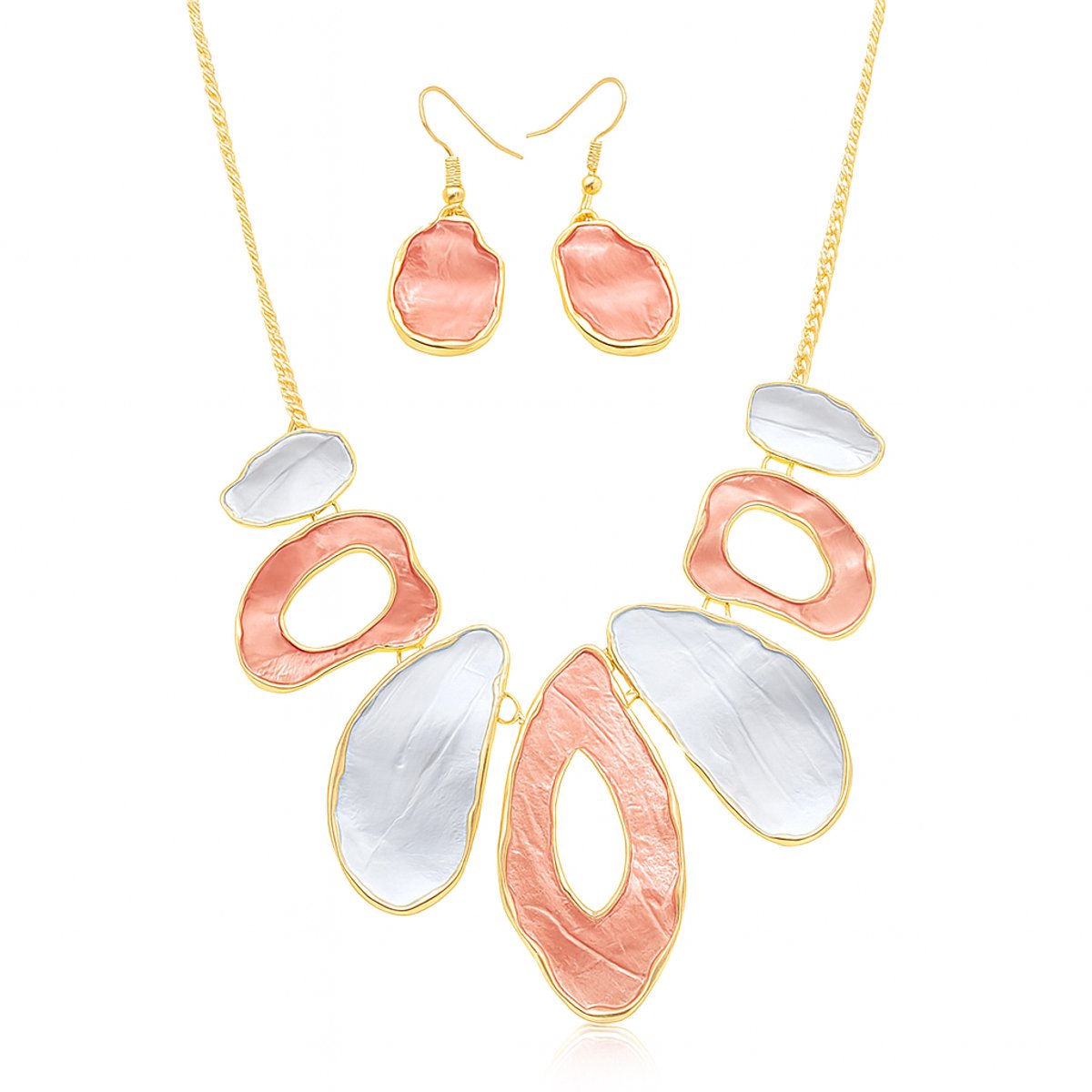Dames ketting en oorbellen set – Rood blauw goud blad waterdruppel ontwerp – Milieuvriendelijke legering