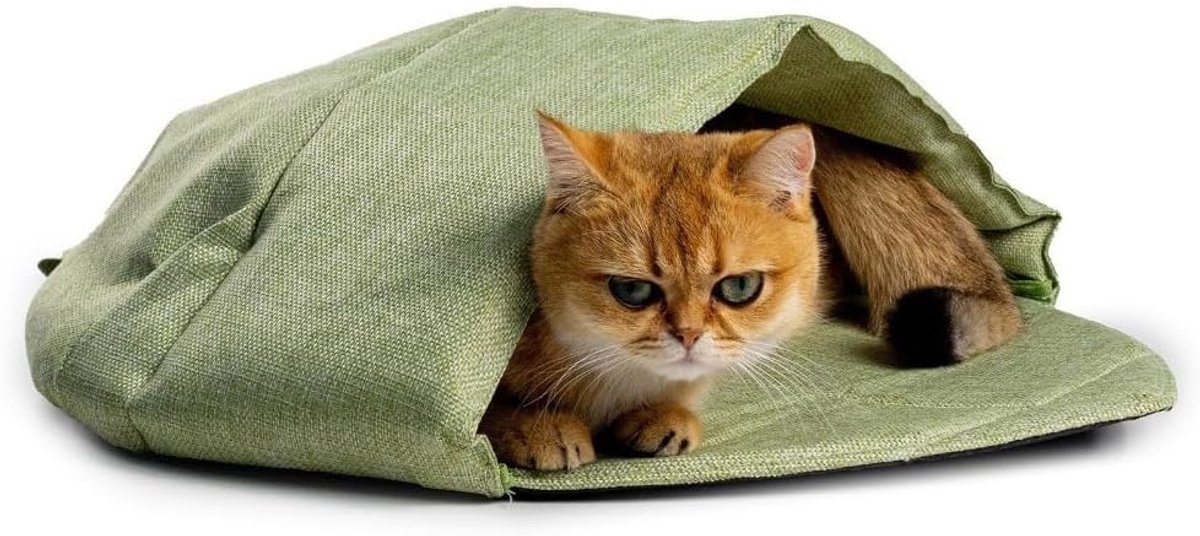 Daity Kattenslaapzak in bladvorm - warm kattenbed - holvormig kattennest - omwikkelbaar - comfortabel - zacht en wasbaar cartoonkattenbed - accessoires voor binnenhuisdierennesten (zwart)