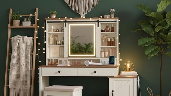 Juskys Schminktafel Julia - Kaptafel met spiegel, kruk en 4 laden - roze - landelijke stijl - MDF hout - meisjes kinderen cosmetische tafel commode