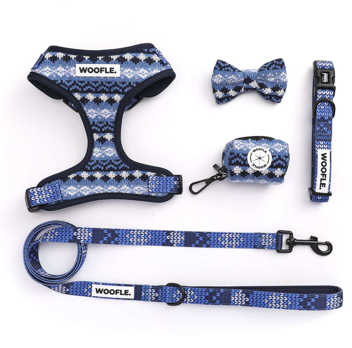 WOOFLE. - Complete Set - Hondentuigje - Accessoires - Merry Tail - Donkerblauw - Kerstmis - Limited Edition - Kerst - Maat L