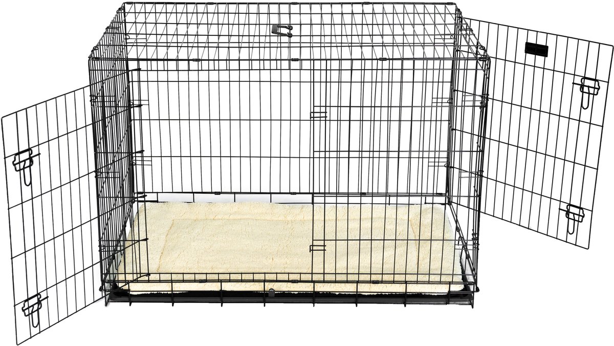 Qoozi Pet Hondenbench – Opvouwbare Bench met 2 Deuren & Kussen – 107x71x76 cm – Stevige Draadconstructie (3.5/3.5/2.6 mm) – Ruim & Comfortabel – QZ1121511