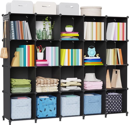 SONGMICS Système D'étagères, étagère à Chaussures, Ensemble De 12 Cubes Armoire En Plastique Montage Facile Noir 90401857