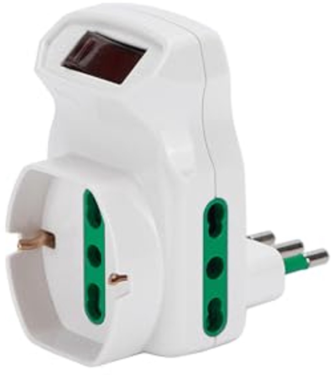 Meervoudige adapter met schakelaar en 3 stopcontacten voor veilig gebruik