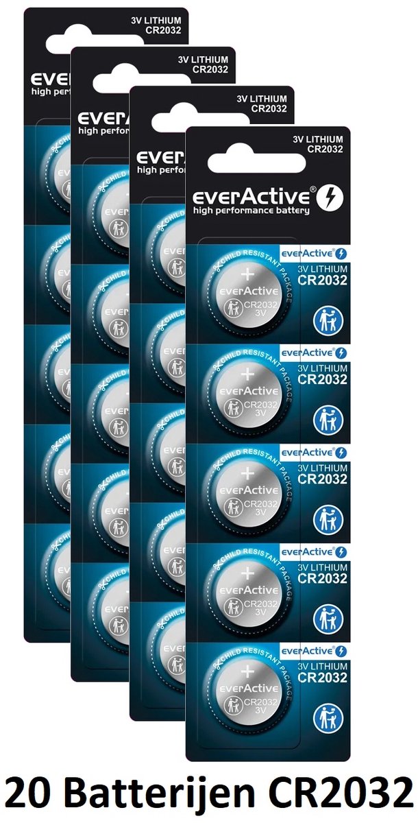 EverActive CR2032 3V Lithium Knoopcel Batterij 2032 DL2032 - 20 Stuks