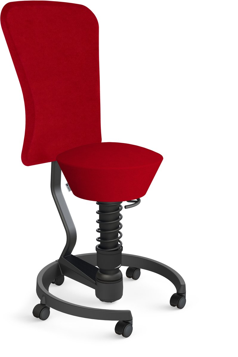 Aeris Swopper with backrest footring with castors (hard floor), black spring strut type: standard, black, spring black seat cover: microfibre Comfort (Gabriel), red backrest pole: black, backrest cover: microfibre Comfort (Gabriel), red