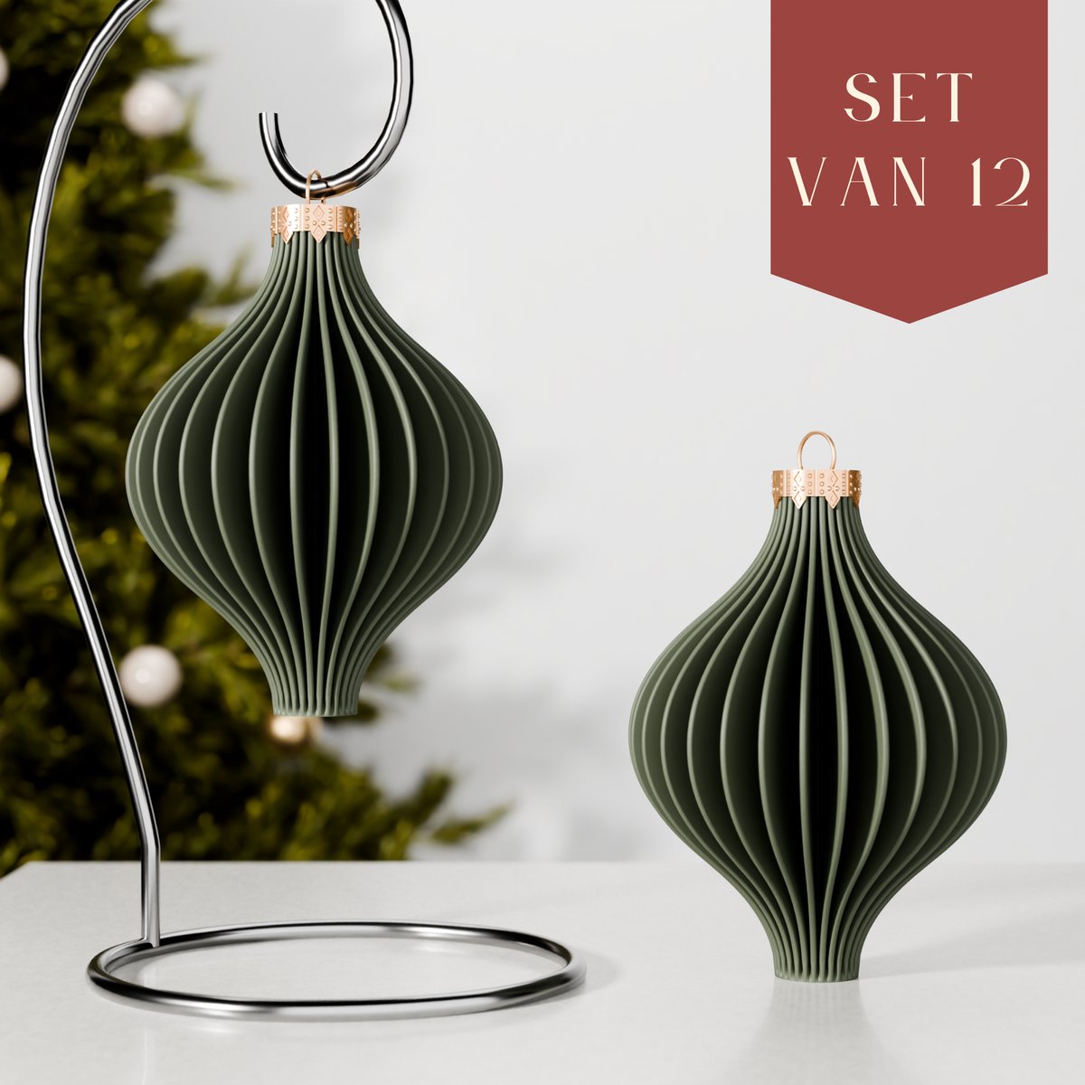Fleuriek - Luxe kerstballen set van 12 - Groene kerstornamenten, onbreekbare kunststof kerstballen met matte afwerking - Kerstboomdecoratie