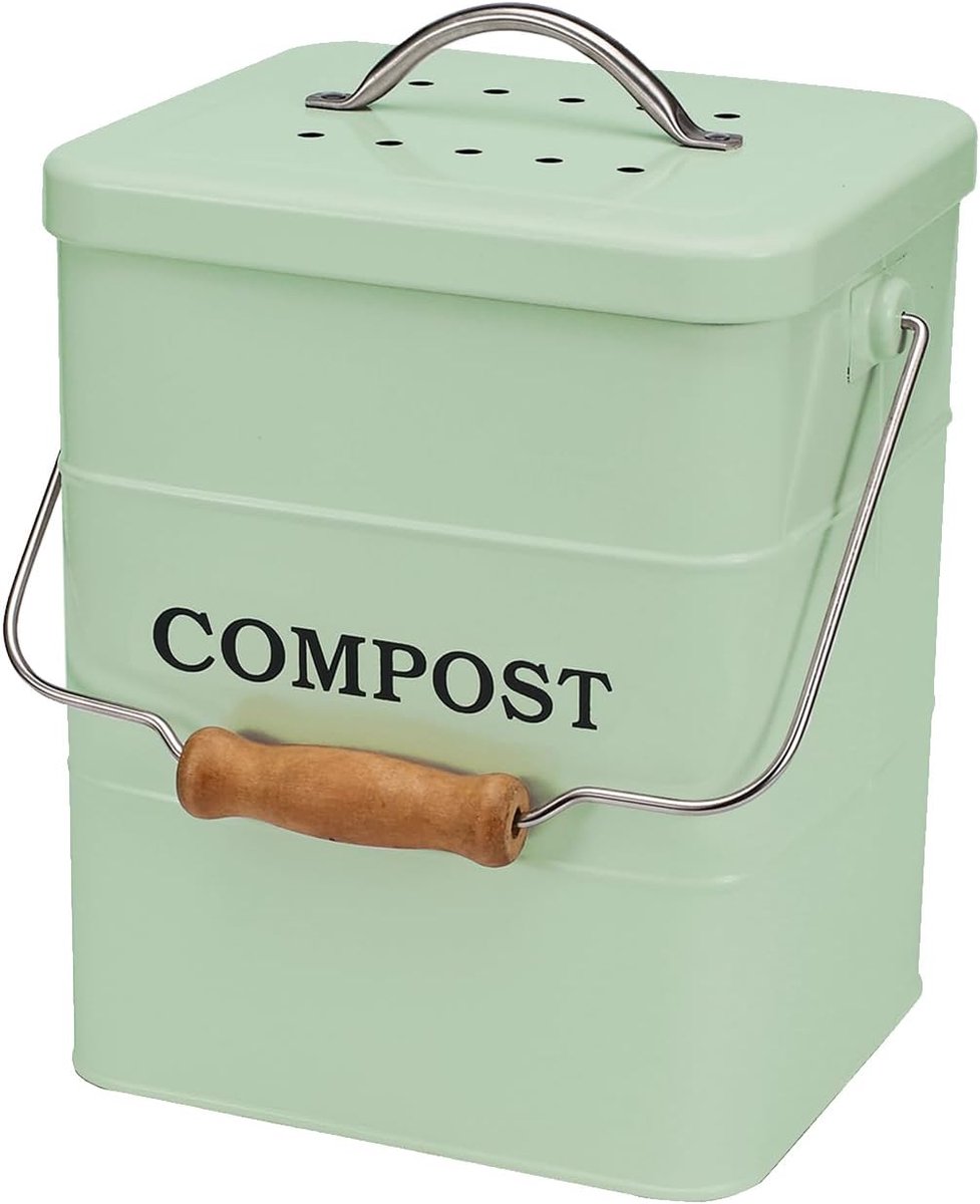 Metal Compost Bin met Deksel - Keuken - Bio Afval Bak - Werkblad en Basis Kast - Mini Comp
