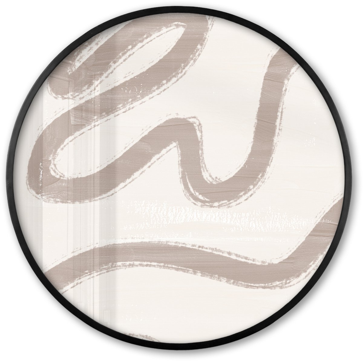 FrameYourWall Poster in lijst Rond - Fotolijst 80x80 cm - Posters - Abstract - Moderne kunst - Beige - Ronde posterlijst zwart - Decoratie - Wanddecoratie woonkamer - Muurdecoratie slaapkamer