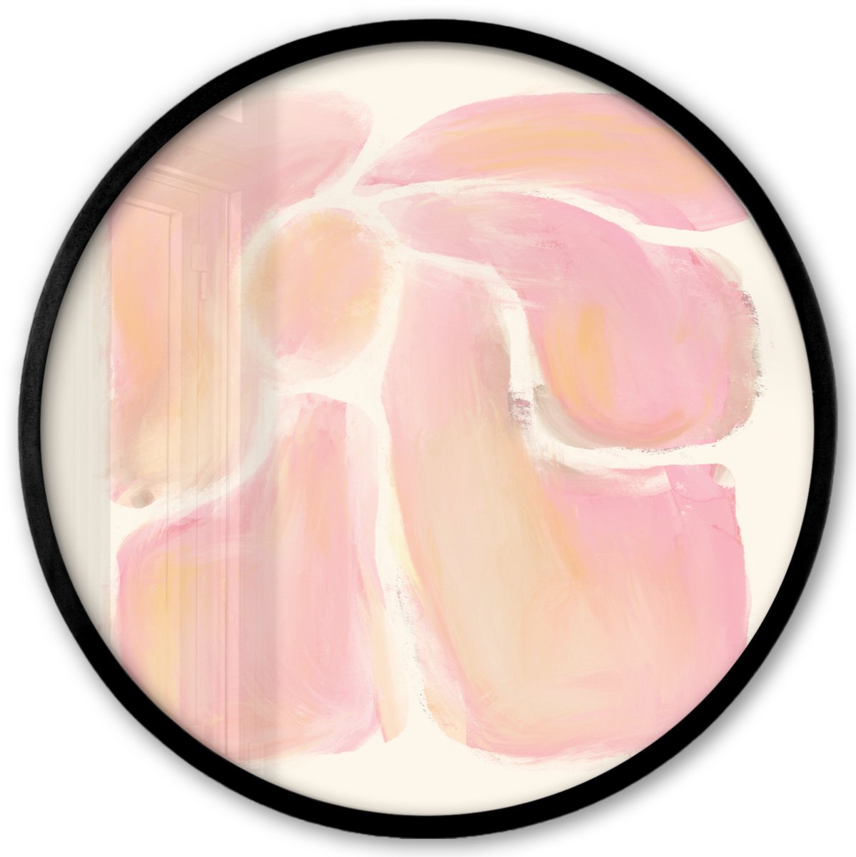 FrameYourWall Poster in lijst Rond - Fotolijst 40x40 cm - Posters - Bloemen - Roze - Natuur - Boho - Ronde posterlijst zwart - Decoratie - Wanddecoratie woonkamer - Muurdecoratie slaapkamer